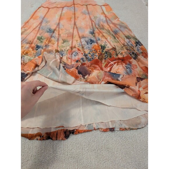 One World Maxi Women's Boho Orange Watercolor Multicolor Lined Skirt Size S - Picture 8 of 9